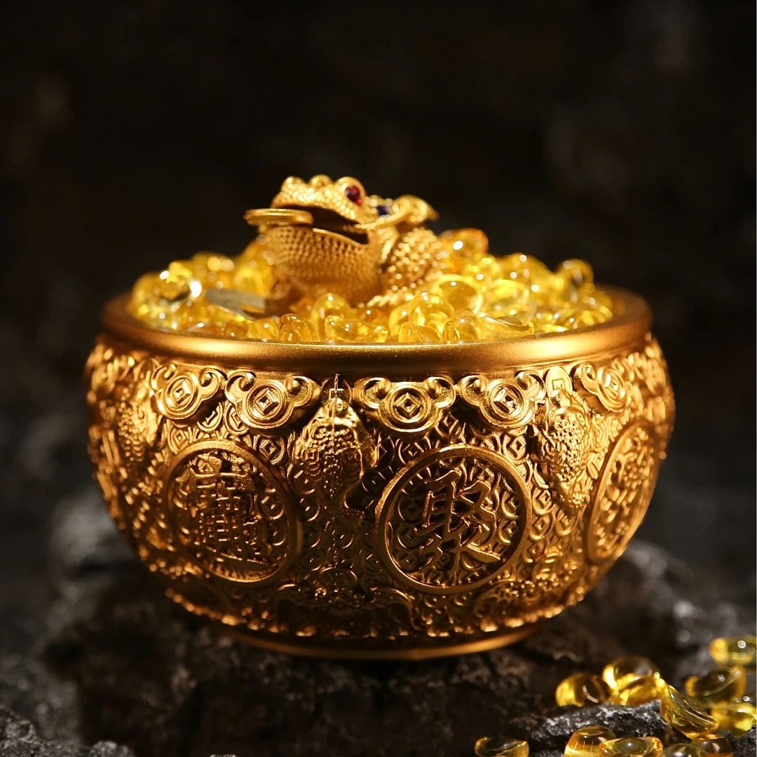 Brass Golden Toad Treasure Pot Creative Decorative Ornament for Home or Office