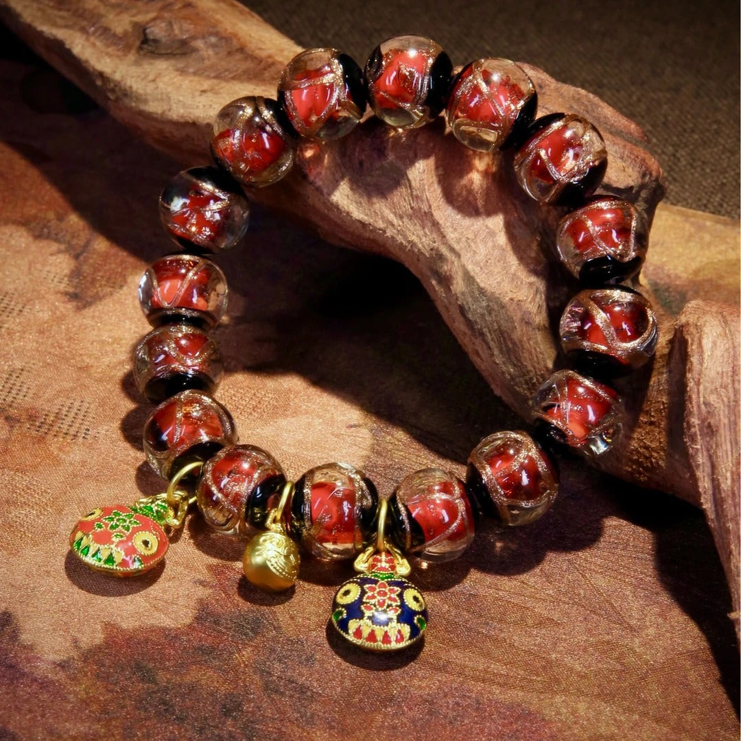 Glass Bracelet Genuine Natural High-Transparency Glass Incense Ash Three Treasures Gold-Devouring Beast Bracelet