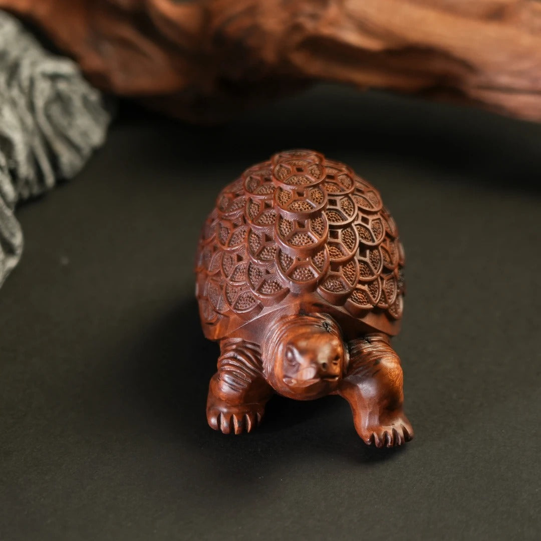 Lightning-Struck Wooden Money Turtle Ornament