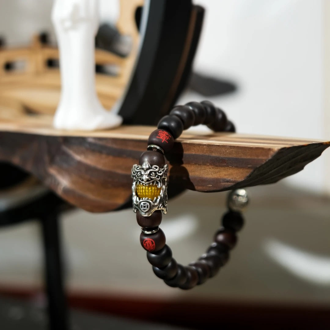 Pi Xiu Jade-Infused Thunder Jujube Bracelet Traditional Chinese Thunder Jujube Wood Bracelet Hundred Blessings Jewelry