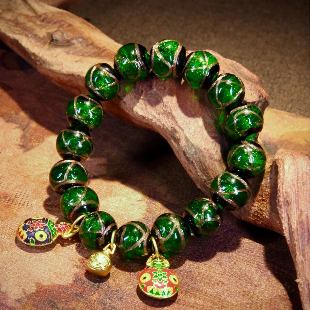 Glass Bracelet Genuine Natural High-Transparency Glass Incense Ash Three Treasures Gold-Devouring Beast Bracelet