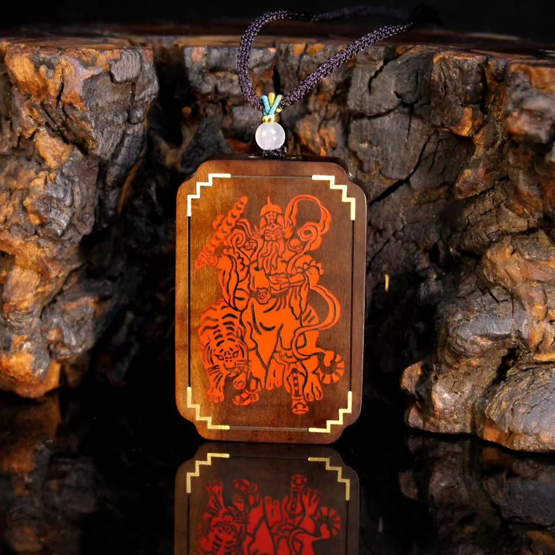 【Dragon Tiger Mountain Shipping】Zhao Gongming Handcrafted Silver-Inlaid and Red-Filled Pendant Tag A Gift from the Mountain