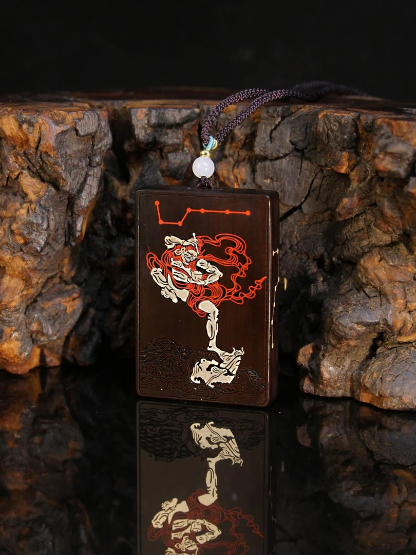 Handcrafted Silver-Inlaid and Red-Filled Kei-Sei Kicking the Bucket Pendant Tag Exclusive Gift from the Mountains