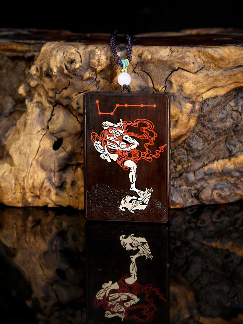Handcrafted Silver-Inlaid and Red-Filled Kei-Sei Kicking the Bucket Pendant Tag Exclusive Gift from the Mountains